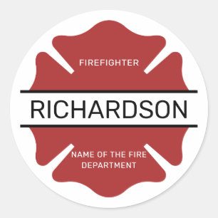 Personalised Firefighter Red Logo Symbol  Classic Round Sticker