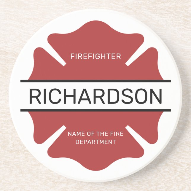 Personalised Firefighter Red Logo Symbol  Coaster (Front)