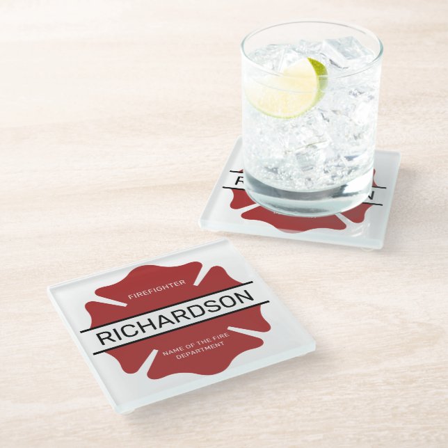 Personalised Firefighter Red Logo Symbol  Glass Coaster (Angled)