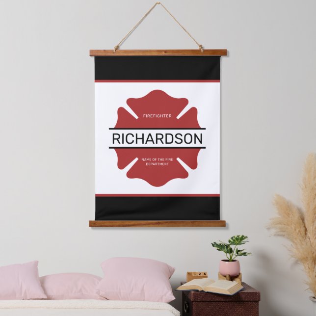 Personalised Firefighter Red Logo Symbol  Hanging Tapestry (Bedroom)