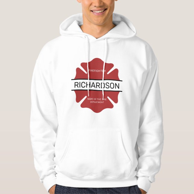 Personalised Firefighter Red Logo Symbol  Hoodie (Front)