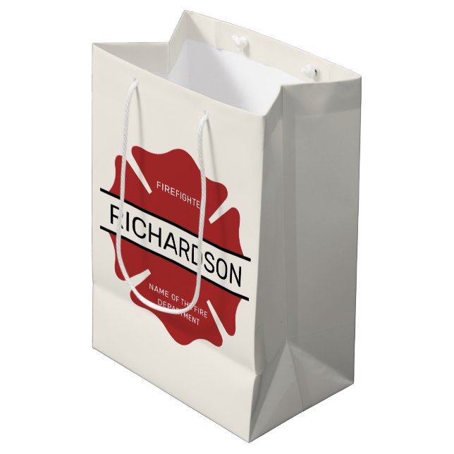 Personalised Firefighter Red Logo Symbol  Medium Gift Bag (Front Angled)