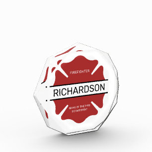 Personalised Firefighter Red Logo Symbol  Photo Block