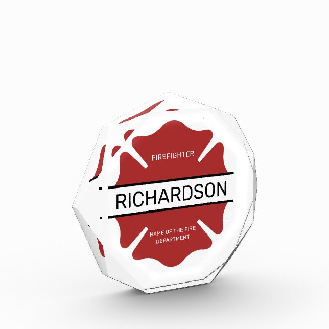 Personalised Firefighter Red Logo Symbol  Photo Block (Left)