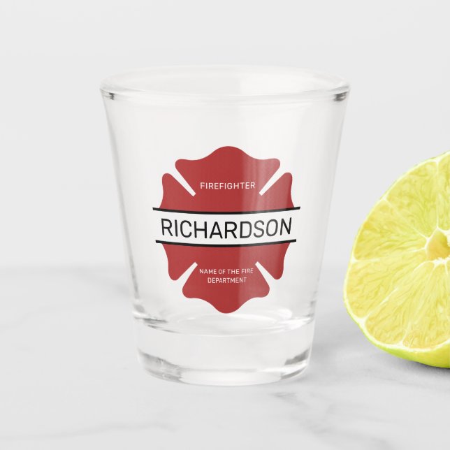 Personalised Firefighter Red Logo Symbol  Shot Glass (Front)