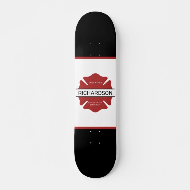 Personalised Firefighter Red Logo Symbol  Skateboard (Front)