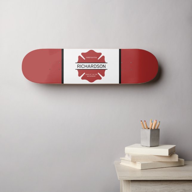 Personalised Firefighter Red Logo Symbol  Skateboard (Wall Art (Horz))