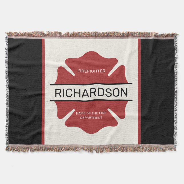 Personalised Firefighter Red Logo Symbol  Throw Blanket (Front)