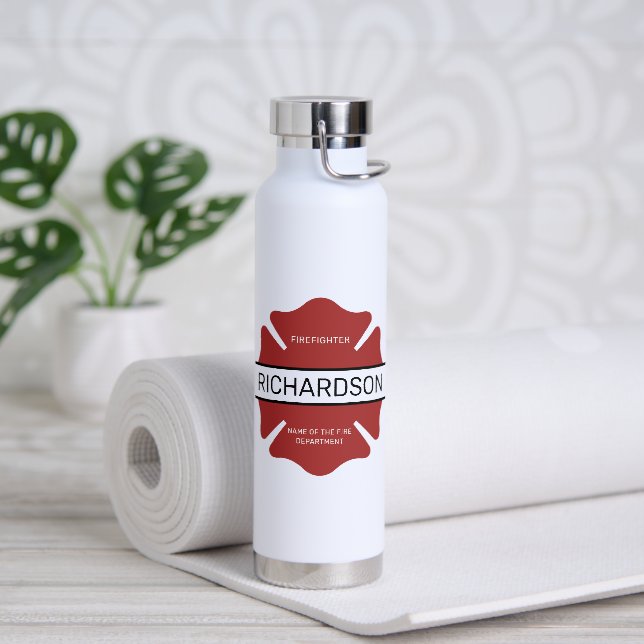 Personalised Firefighter Red Logo Symbol  Water Bottle (Yoga)