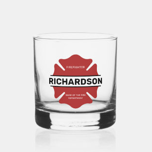 Personalised Firefighter Red Logo Symbol  Whiskey Glass