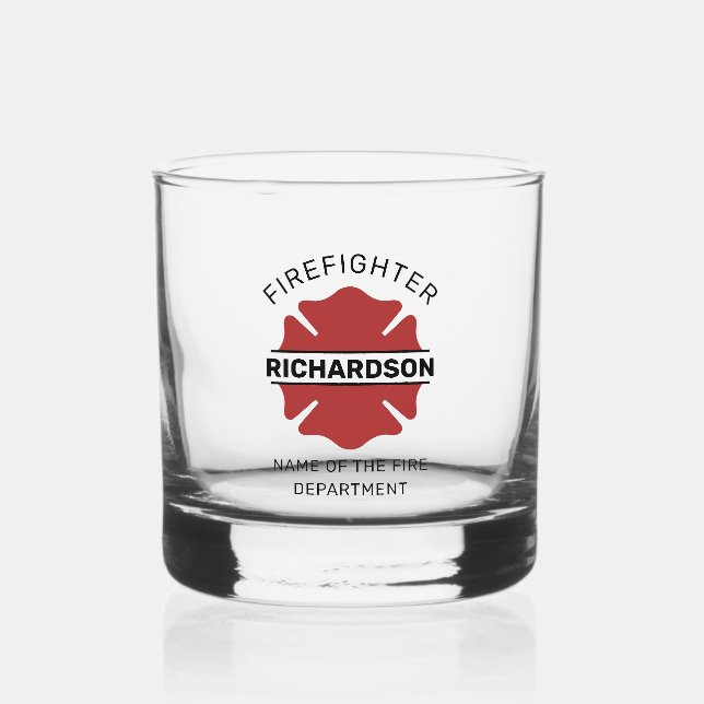 Personalised Firefighter Red Logo Symbol  Whiskey Glass (Front)