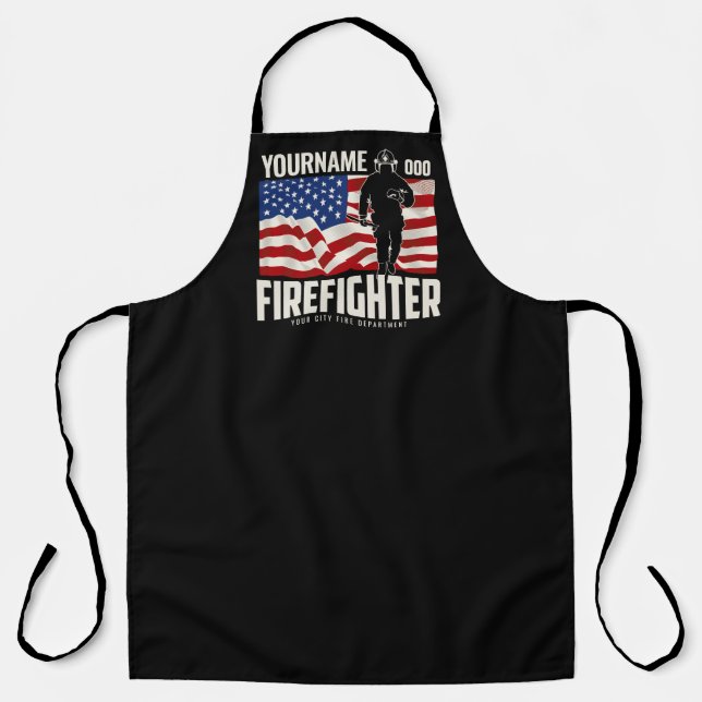 Personalised Firefighter Rescue USA Flag Patriotic Apron (Front)