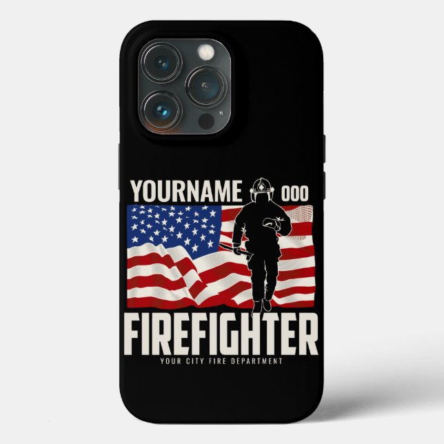 Personalised Firefighter Rescue USA Flag Patriotic Case-Mate iPhone Case (Back)