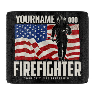 Personalised Firefighter Rescue USA Flag Patriotic Cutting Board