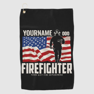 Personalised Firefighter Rescue USA Flag Patriotic Golf Towel