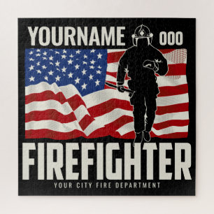 Personalised Firefighter Rescue USA Flag Patriotic Jigsaw Puzzle