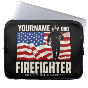 Personalised Firefighter Rescue USA Flag Patriotic Laptop Sleeve