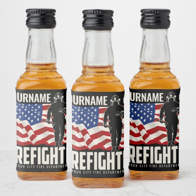 Personalised Firefighter Rescue USA Flag Patriotic Liquor Bottle Label (Bottles)
