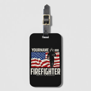 Personalised Firefighter Rescue USA Flag Patriotic Luggage Tag