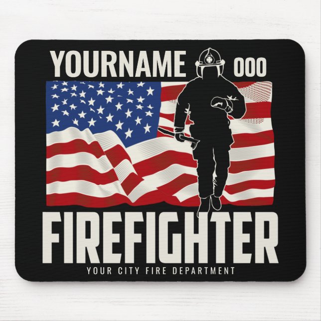 Personalised Firefighter Rescue USA Flag Patriotic Mouse Mat (Front)