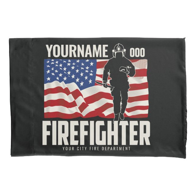 Personalised Firefighter Rescue USA Flag Patriotic Pillowcase (Front)