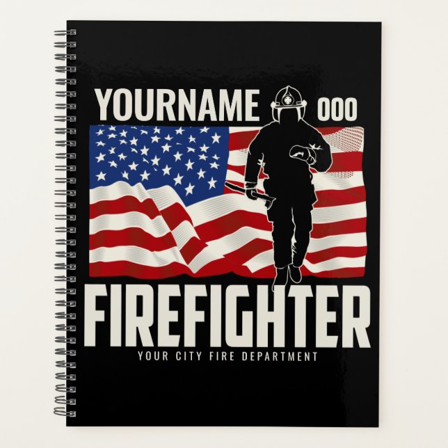 Personalised Firefighter Rescue USA Flag Patriotic Planner (Front)