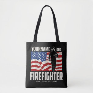 Personalised Firefighter Rescue USA Flag Patriotic Tote Bag