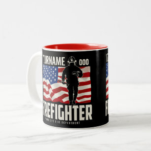 Personalised Firefighter Rescue USA Flag Patriotic Two-Tone Coffee Mug