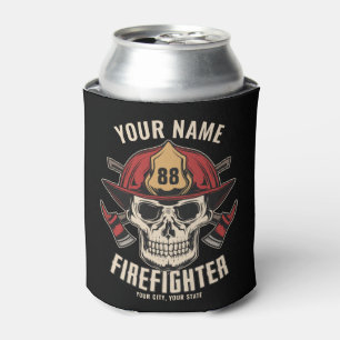 Personalised Firefighter Skull Fireman Fire Dept Can Cooler