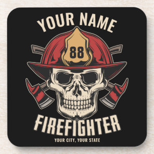 Personalised Firefighter Skull Fireman Fire Dept  Coaster