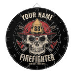 Personalised Firefighter Skull Fireman Fire Dept D Dartboard<br><div class="desc">Personalised Firefighter Skull Fireman Fire Department design - Skeleton with Red Helmet and Dual Axes. Customise with your Name,  Station/Dept Number and location.</div>