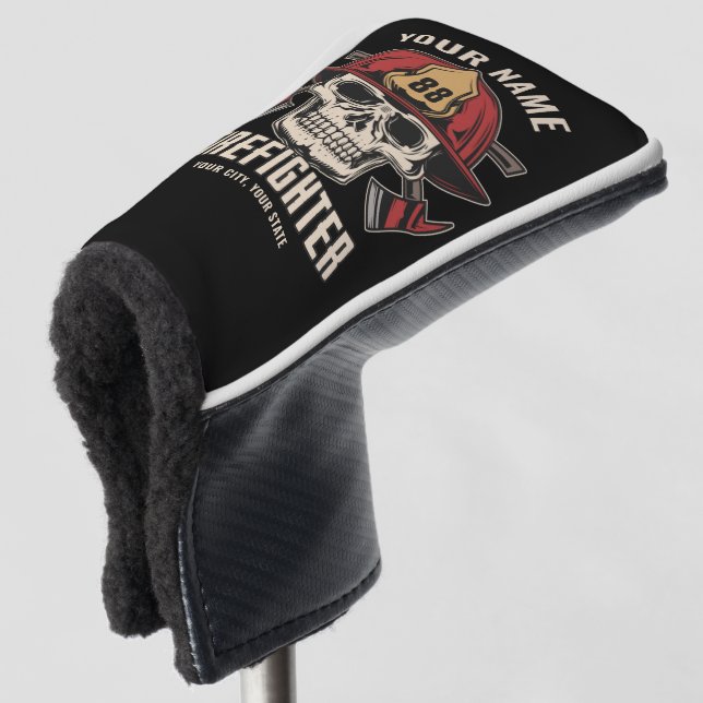Personalised Firefighter Skull Fireman Fire Dept Golf Head Cover (3/4 Front)