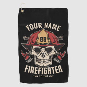Personalised Firefighter Skull Fireman Fire Dept Golf Towel