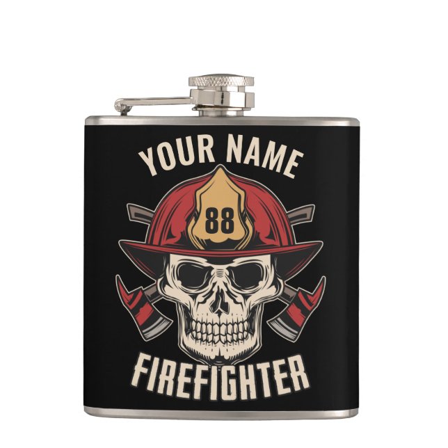 Personalised Firefighter Skull Fireman Fire Dept  Hip Flask (Front)