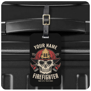 Personalised Firefighter Skull Fireman Fire Dept  Luggage Tag
