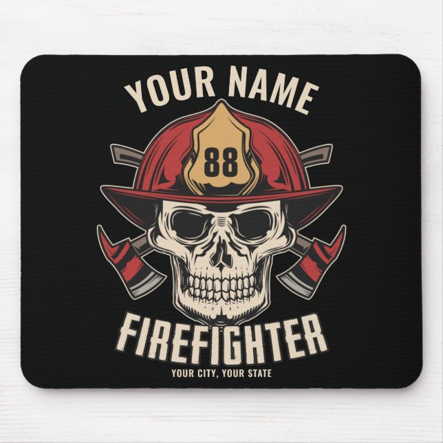 Personalised Firefighter Skull Fireman Fire Dept  Mouse Mat (Front)