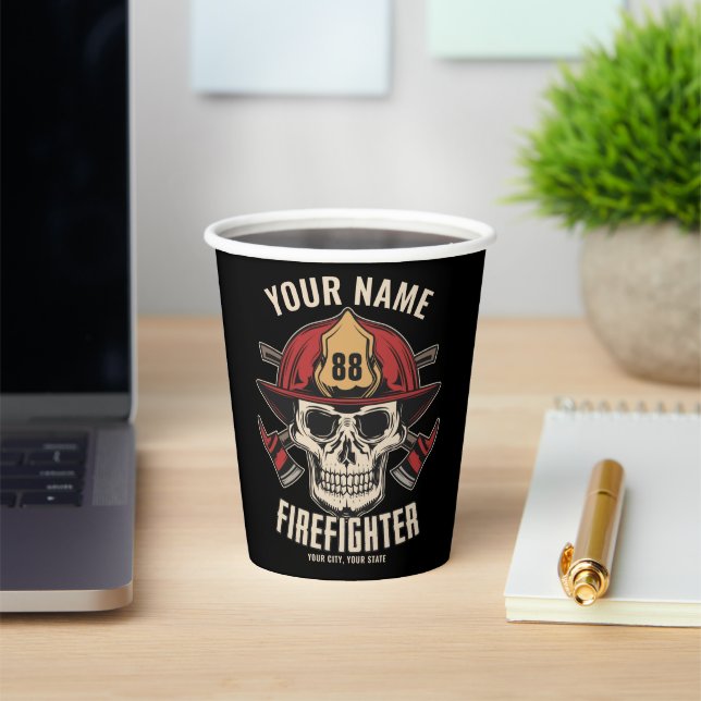 Personalised Firefighter Skull Fireman Fire Dept Paper Cups (Insitu)