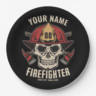 Personalised Firefighter Skull Fireman Fire Dept  Paper Plate