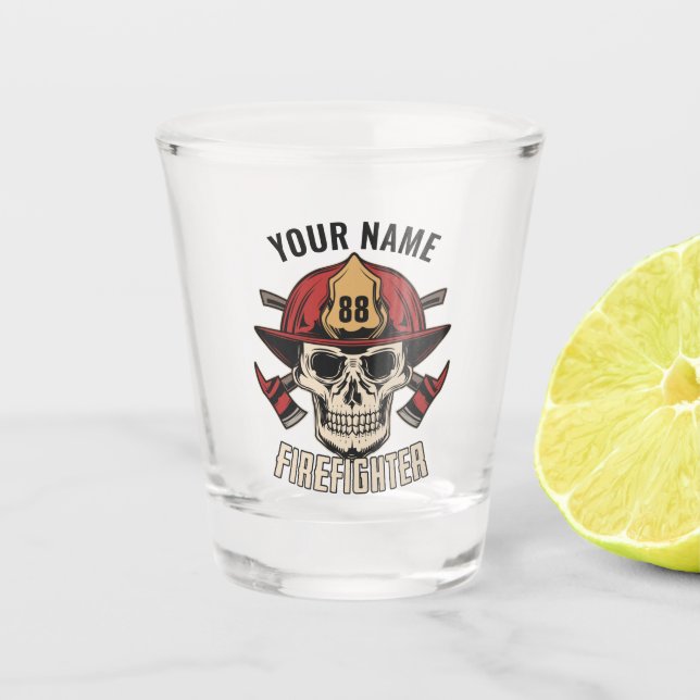 Personalised Firefighter Skull Fireman Fire Dept  Shot Glass (Front)