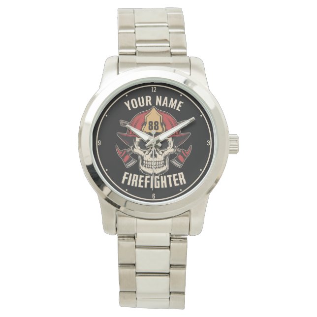 Personalised Firefighter Skull Fireman Fire Dept Watch (Front)