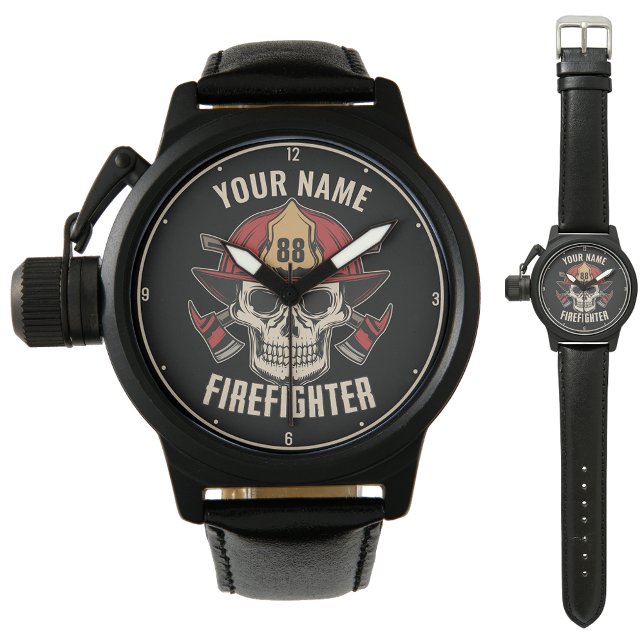 Personalised Firefighter Skull Fireman Fire Dept Watch (Creator Uploaded)