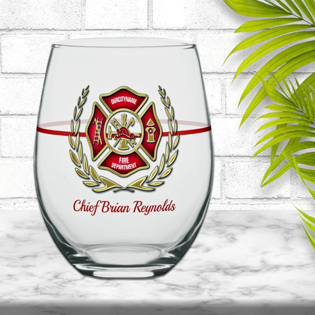 Personalised Firefighter Stemless Wine Glass (Creator Uploaded)