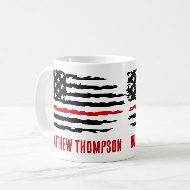 Personalised Firefighter Thin Red Line Coffee Mug (Front Left)