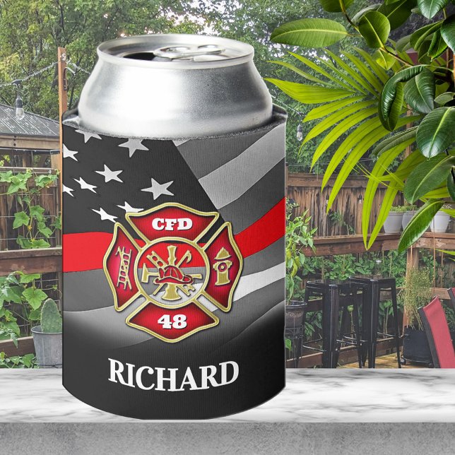 Personalised Firefighter Thin Red Line Custom Can Cooler (Creator Uploaded)