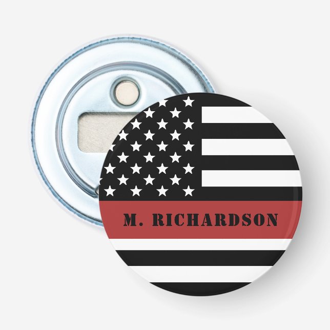 Personalised Firefighter Thin Red Line Fire Rescue Bottle Opener (Front)