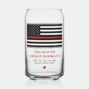 Personalised Firefighter Thin Red Line Fire Rescue Can Glass