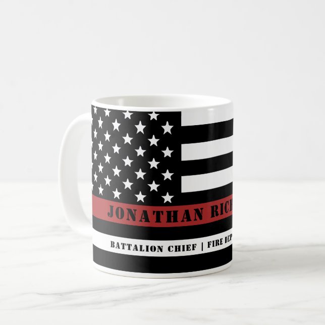 Personalised Firefighter Thin Red Line Fire Rescue Coffee Mug (Front Left)