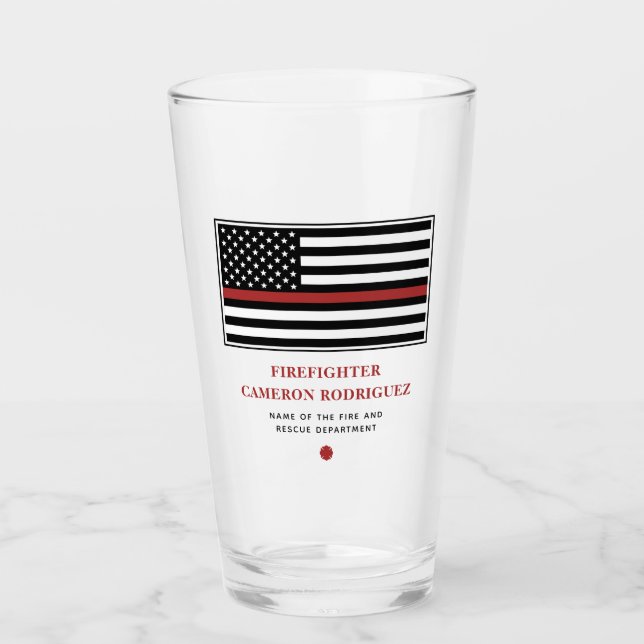 Personalised Firefighter Thin Red Line Fire Rescue Glass (Front)