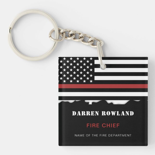 Personalised Firefighter Thin Red Line Fire Rescue Key Ring (Front)