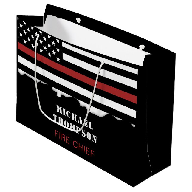 Personalised Firefighter Thin Red Line Fire Rescue Large Gift Bag (Front Angled)